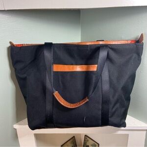 Lodis Black Tan Nylon Canvas Leather Trim Padded Computer Laptop Tote Book Bag